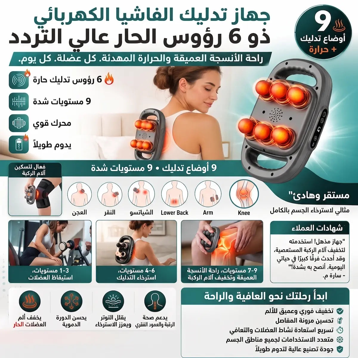 جهاز تدليك العضلات بـ6 رؤوس لتخفيف شدّ العضلات واستعادة النشاط